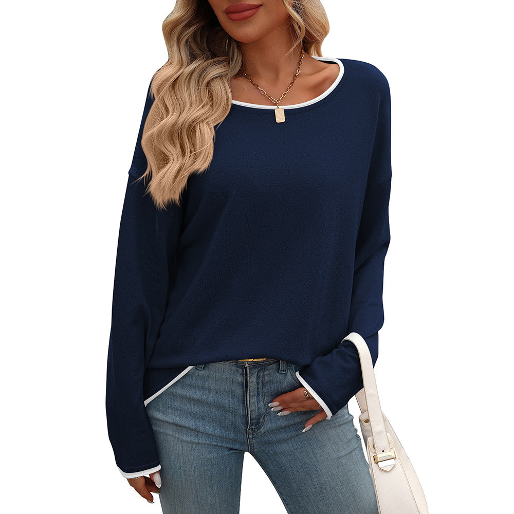 European And American Round Neck Color Jump Core Yarn Long Sleeve Sweater