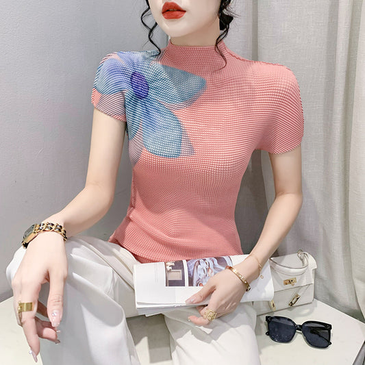 Printed Summer Fashion Large Flower Slimming Short-sleeved T-shirt 3D
