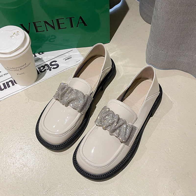 Round Toe Comfortable And Breathable Rhinestone Loafers