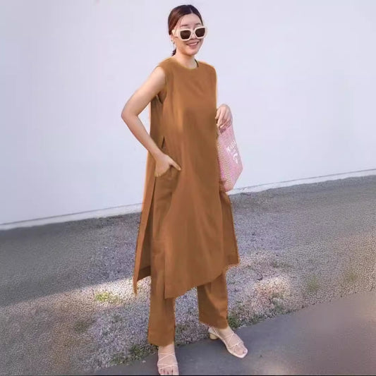 Split Pocket Casual Sleeveless Pants Pants Two-piece Suit