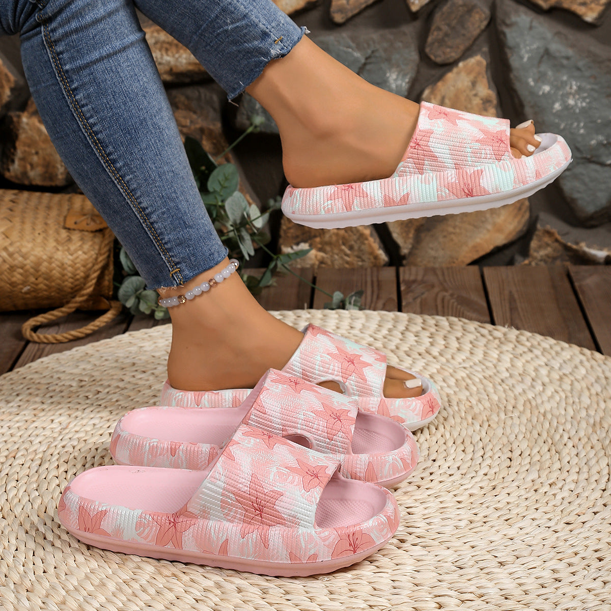 Summer Thick-soled Floral Printed Sandals