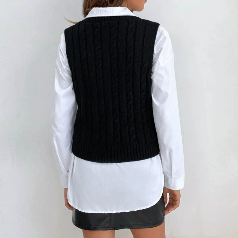 Women's Knitted Waistcoat Casual Suit