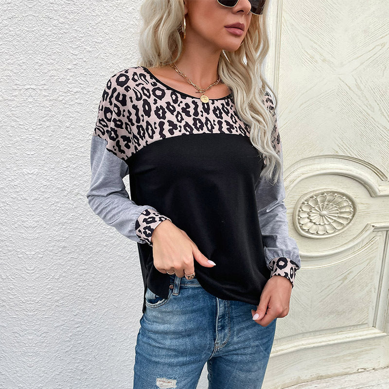 Dame Striktrøje med Rund Hals og Patchwork