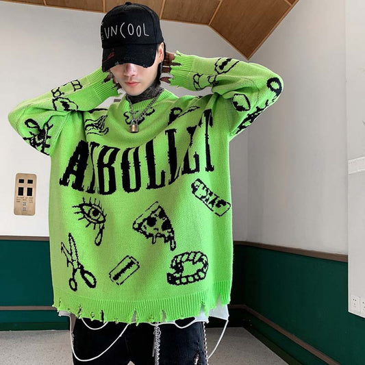 Hip Hop Letters Graffiti Jacquard Sweater Herre Tide