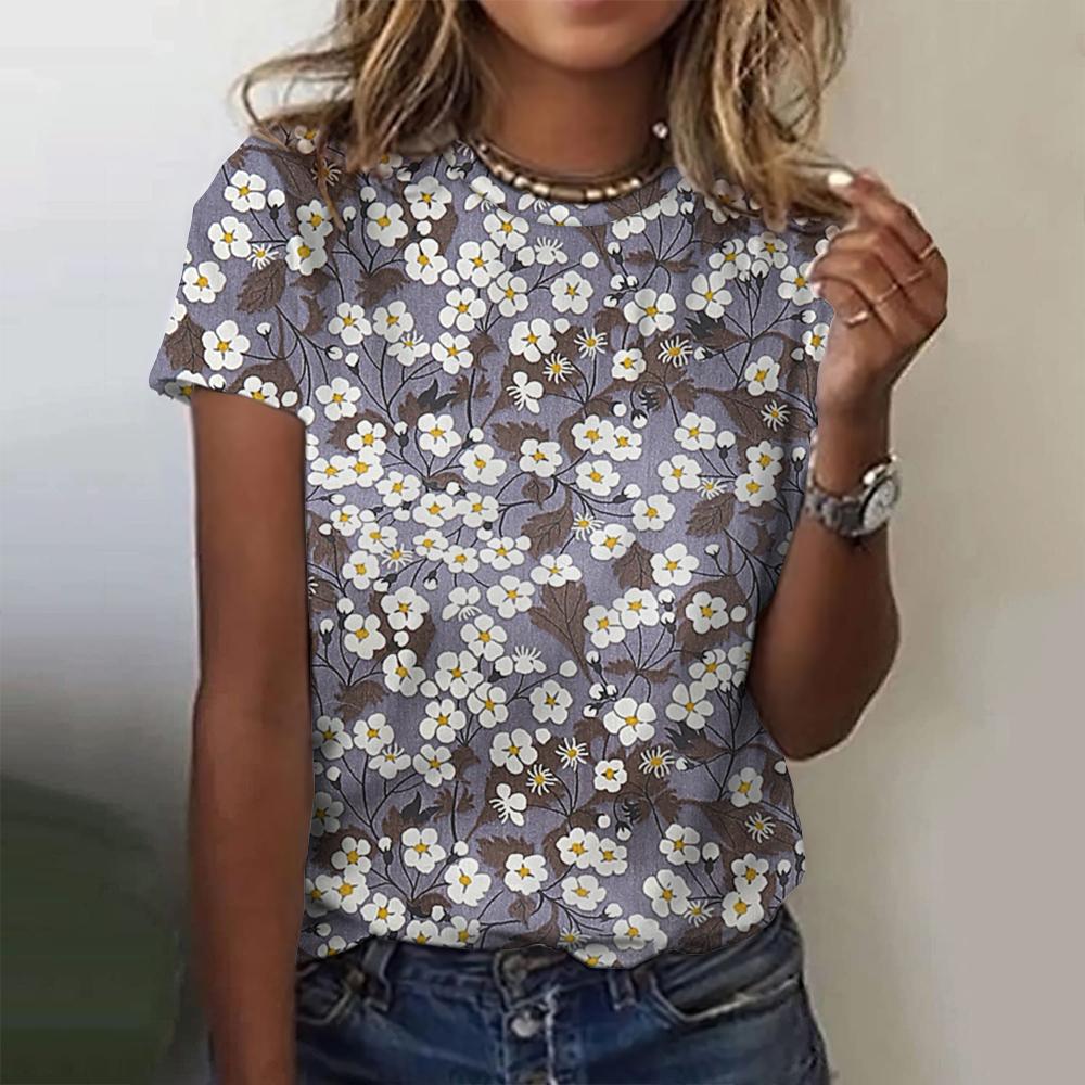 Casual Floral Style Printing Women's Summer T-shirt