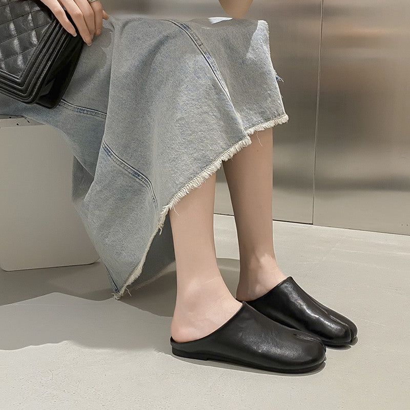 Outer Wear Split Toe Sheepskin Closed Toe Half Slippers