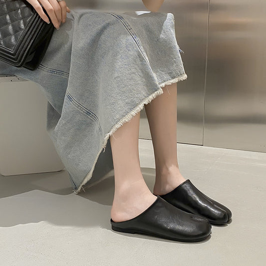 Outer Wear Split Toe Sheepskin Closed Toe Half Slippers