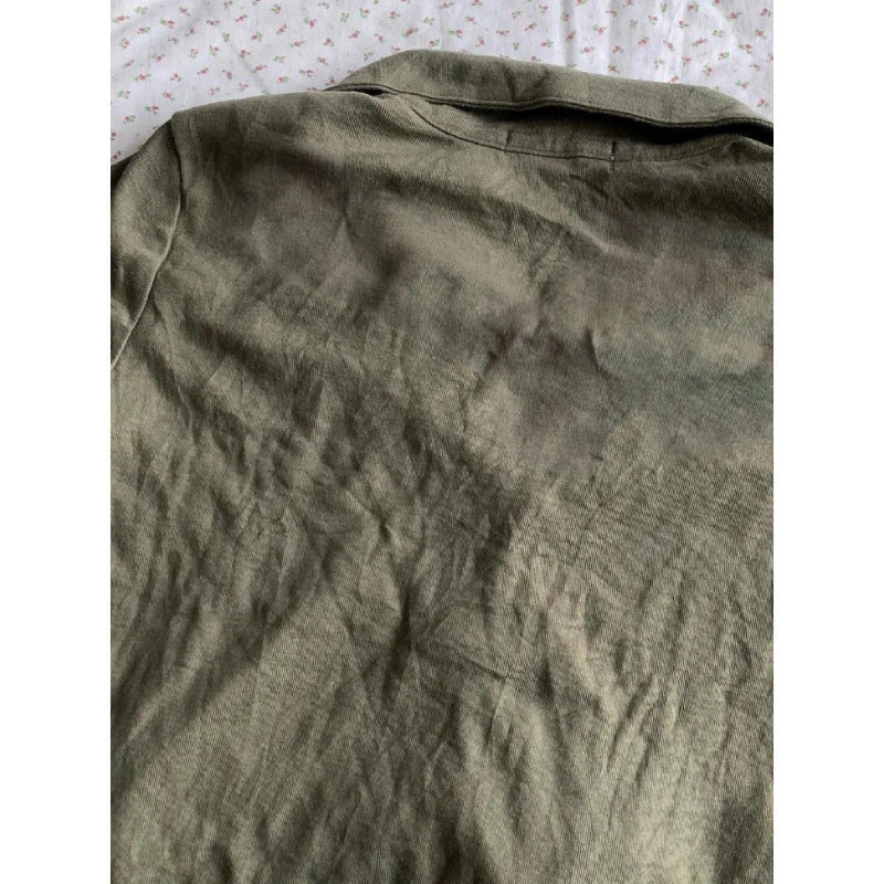 Army Green American Retro Polo Collar Short Sleeve