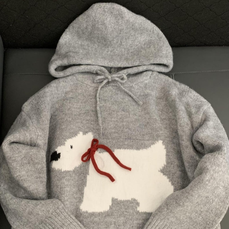 Gray Puppy Hooded Women's New Cute Sweater Autumn Winter