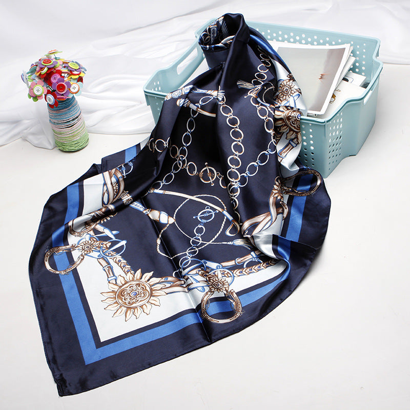 Simulation Silk Scarf, Women's Printed Kerchief, Shawl And Headband