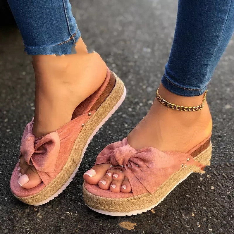 New hemp rope platform bow casual sandals