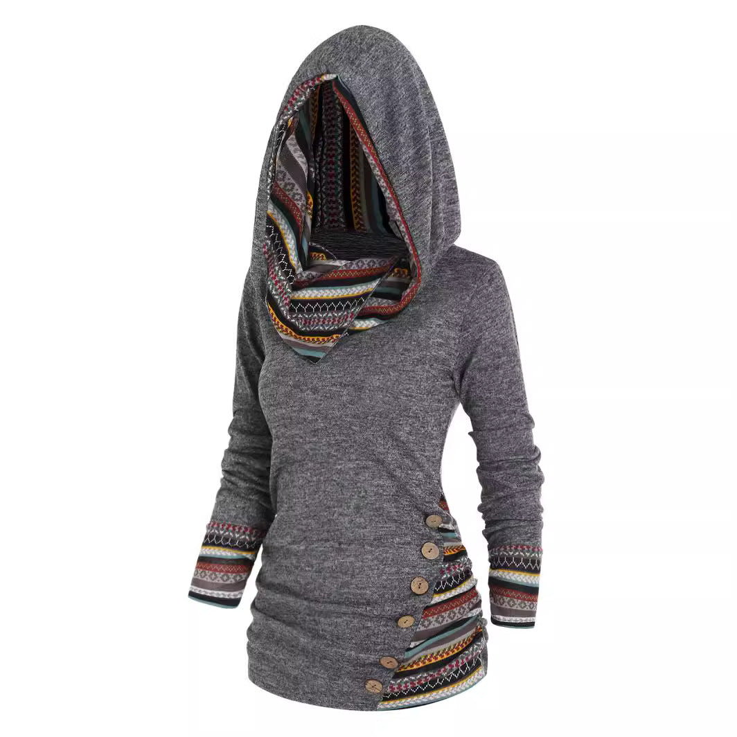 Tribal Geometric Pattern Plaid Patchwork Beanie Jacket