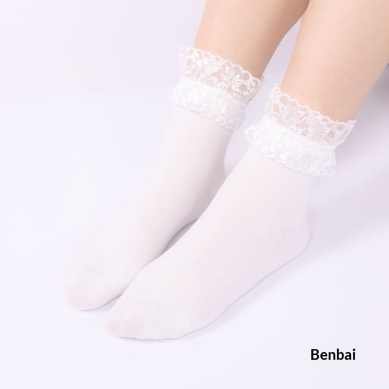 Cotton Socks With Lace Trim For Girls