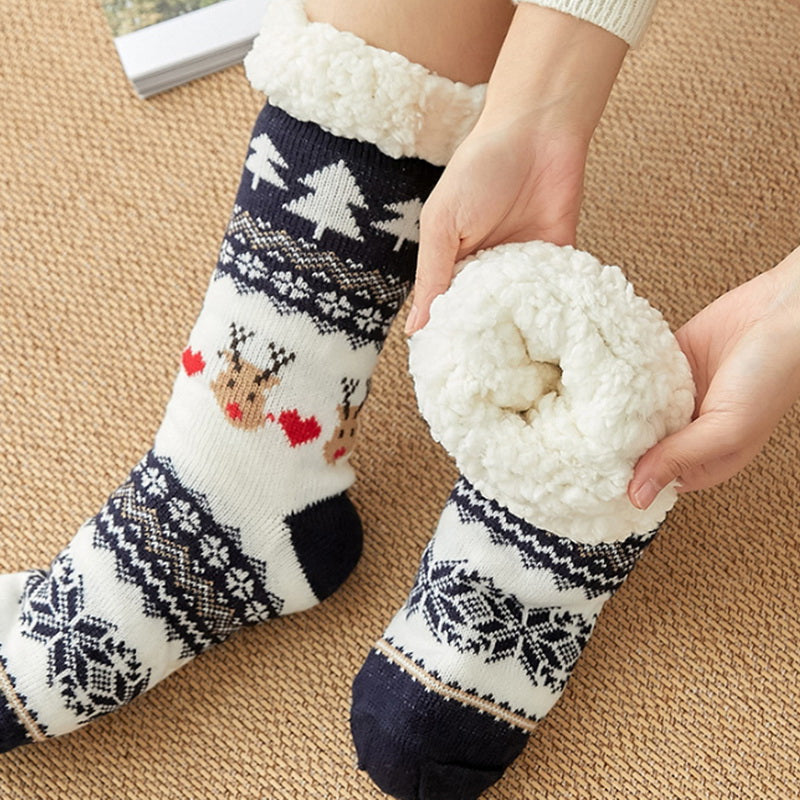 Thicken warm high tube plus velvet floor socks