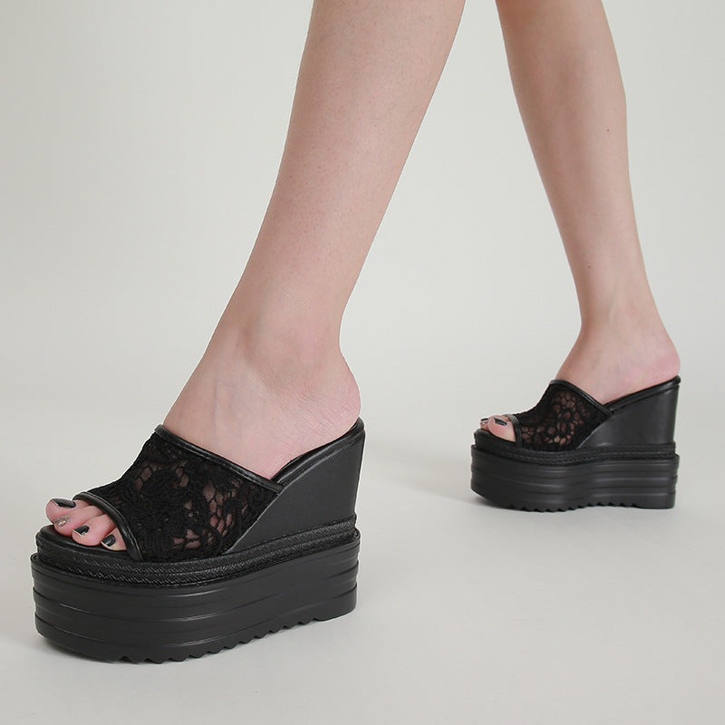 Slippers With Super-Same Heel Lace Mesh, Size 34-40
