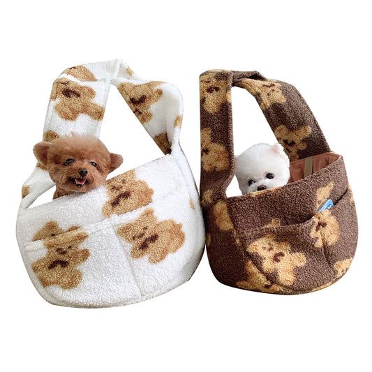Portable Bear Pattern Plush Out Shoulder Cat Bag