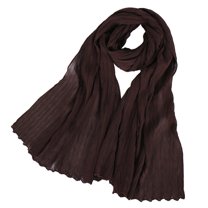 Fashion leaf crumpled solid color female headscarf