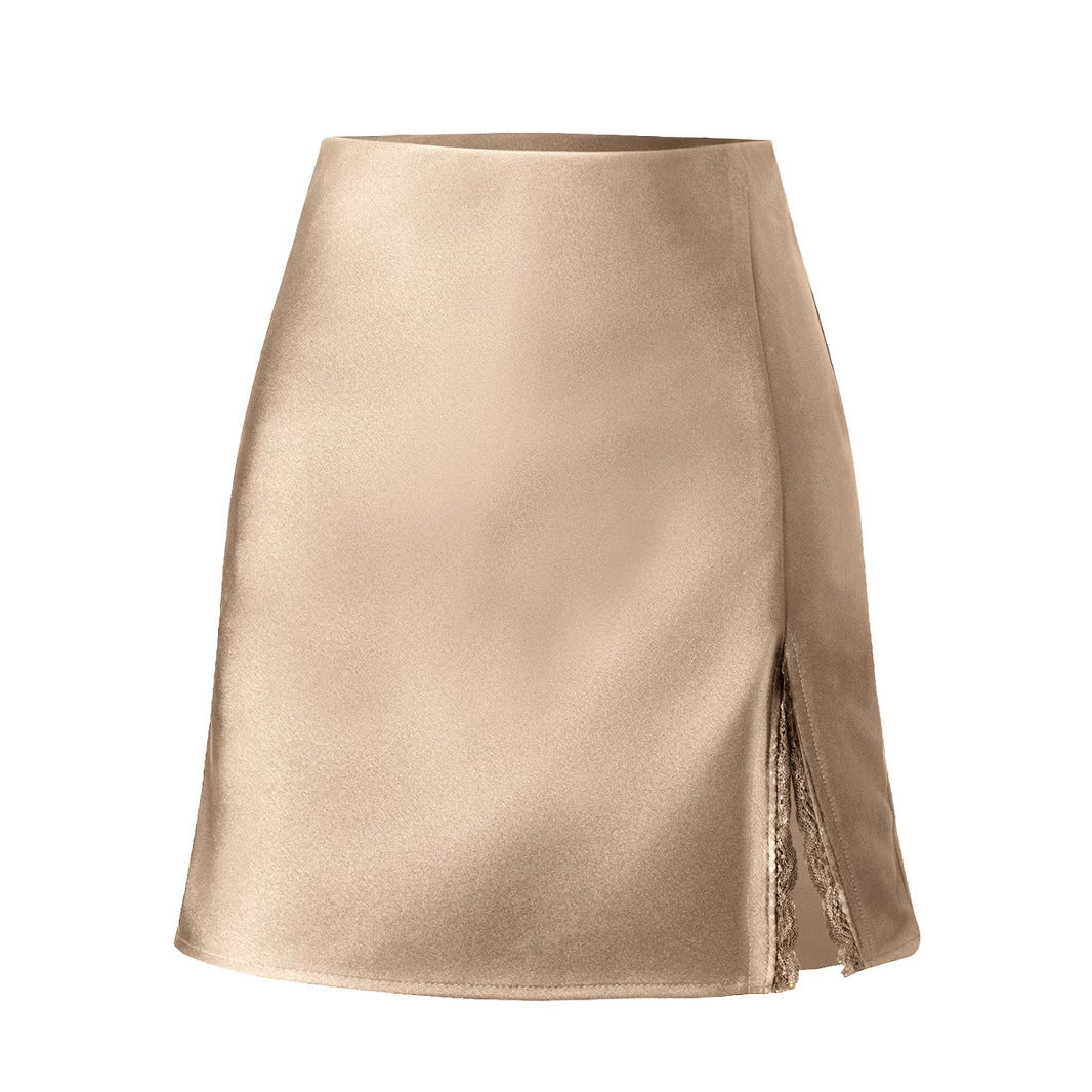 Lace Split High-waist Elastic Skirt Sexy Figure-hugging