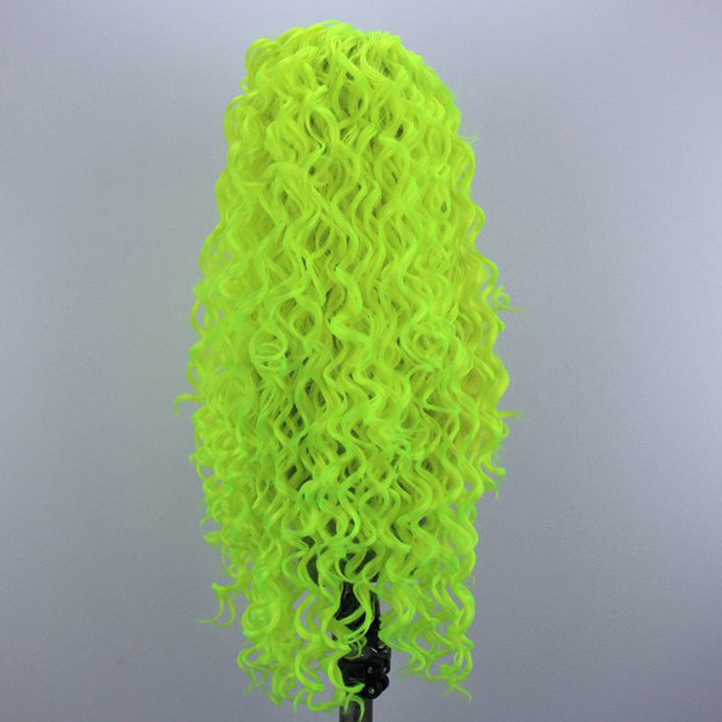 Paryk, mode, fluorescerende, store bølger, langt hår, front blonde, kemisk fiber