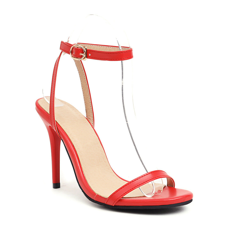 Sexy Stiletto Heel Super High Buckle Hollow-out Solid Color Sandals