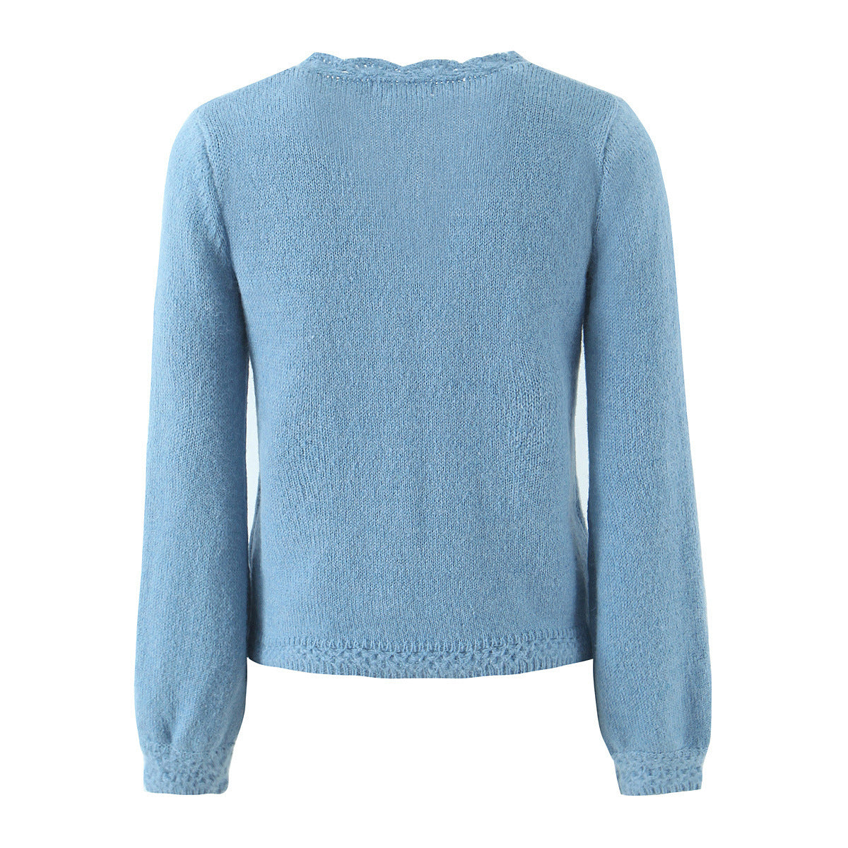 Crocheted Puff Sleeve Knitted Cardigan