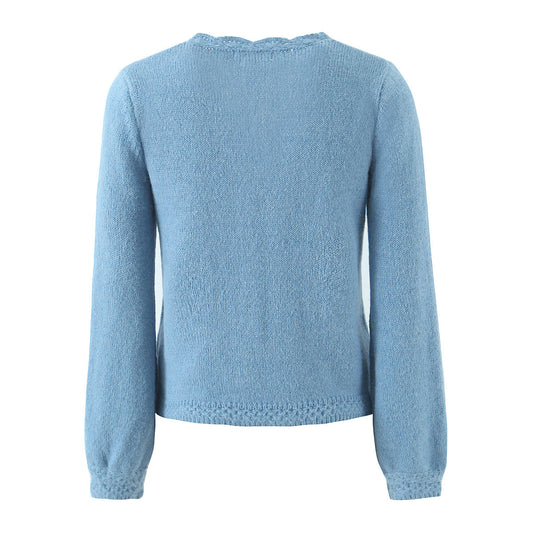 Crocheted Puff Sleeve Knitted Cardigan