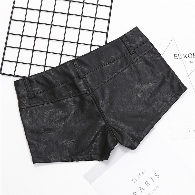 Black Slim Skinny PU Leather Shorts