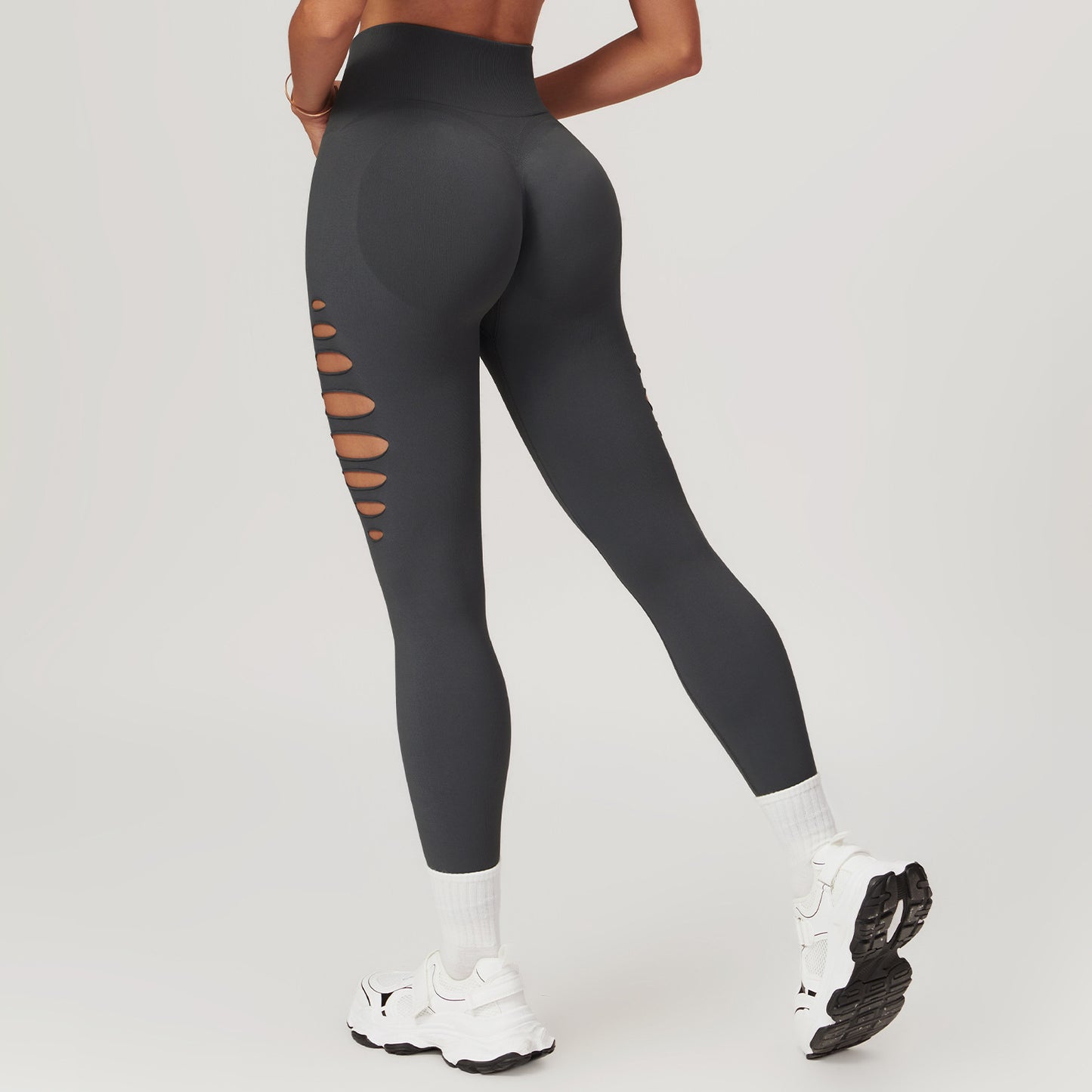 Europæiske og amerikanske hule sømløse skinny yogabukser med ferskenhofte og høj talje til fitness