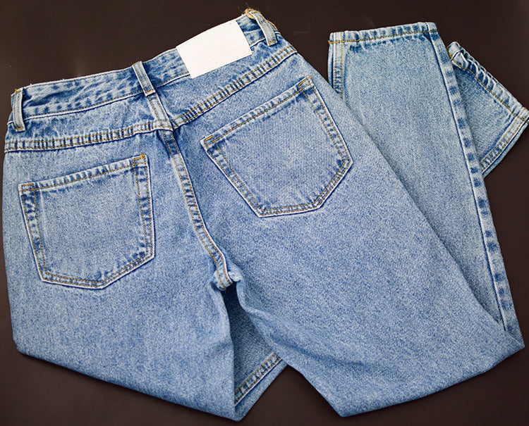 High-rise slim straight-leg washed jeans