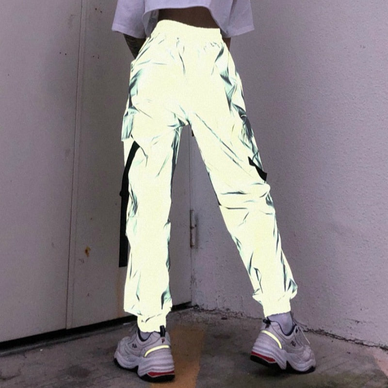 Women's hip-hop reflective trousers