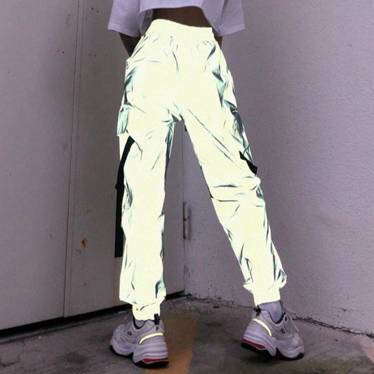 Women's hip-hop reflective trousers