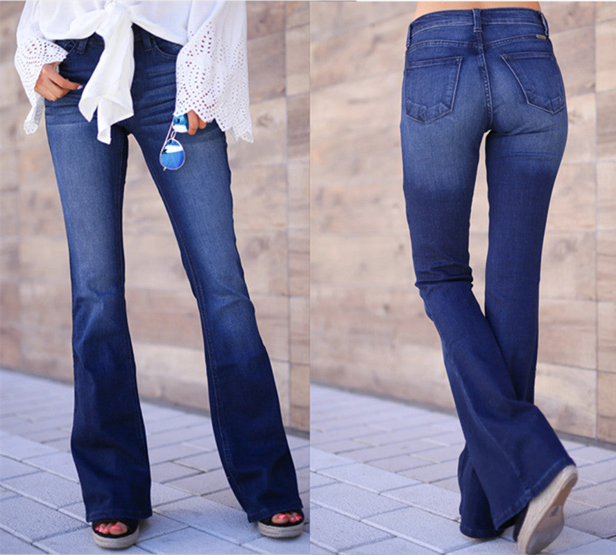 Damebukser med medium talje, bootcut-jeans