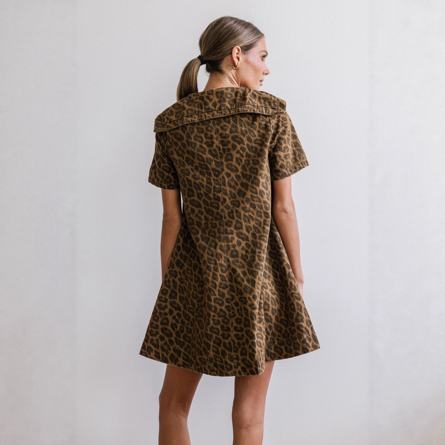 Casual Leopard-Print Slimming Denim Dress
