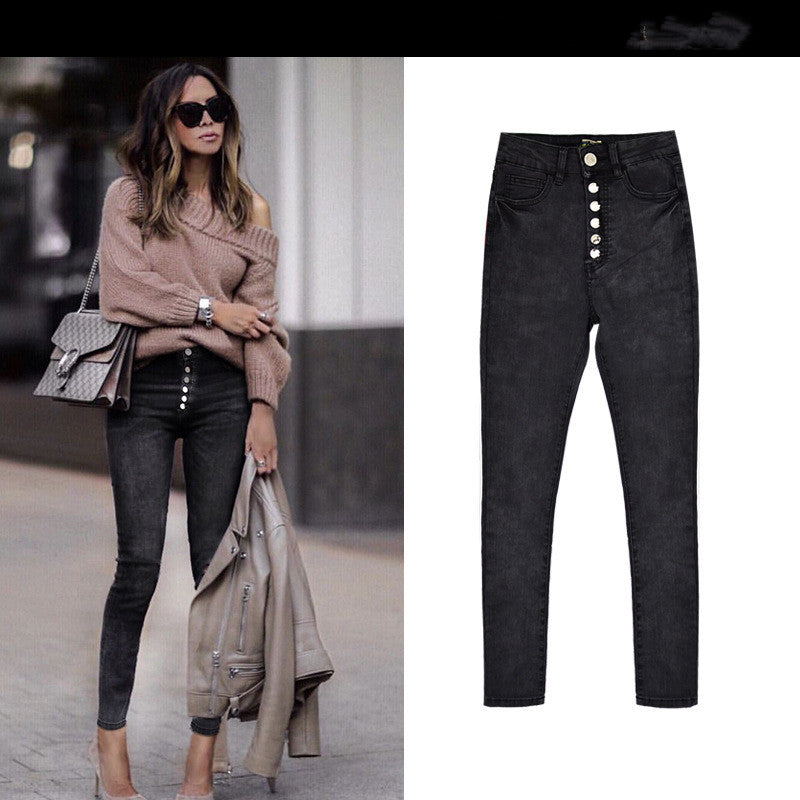 Buttoned denim trousers