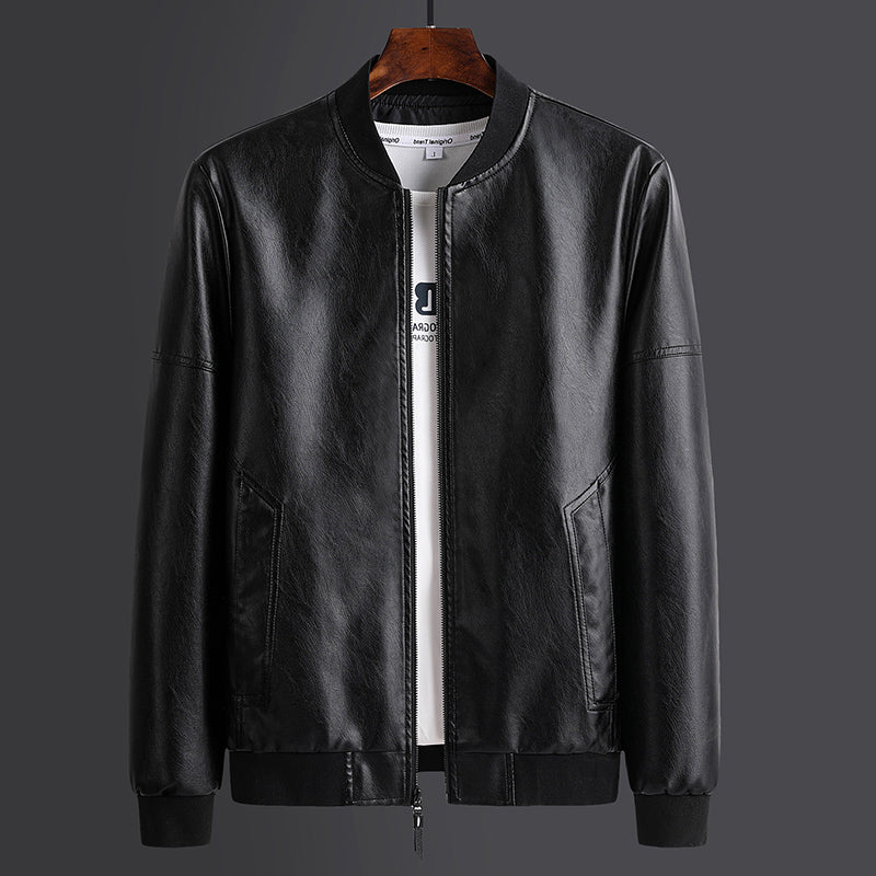 Men's Stand-up Collar Leather Jacket Colorblock PU Motorcycle Suit