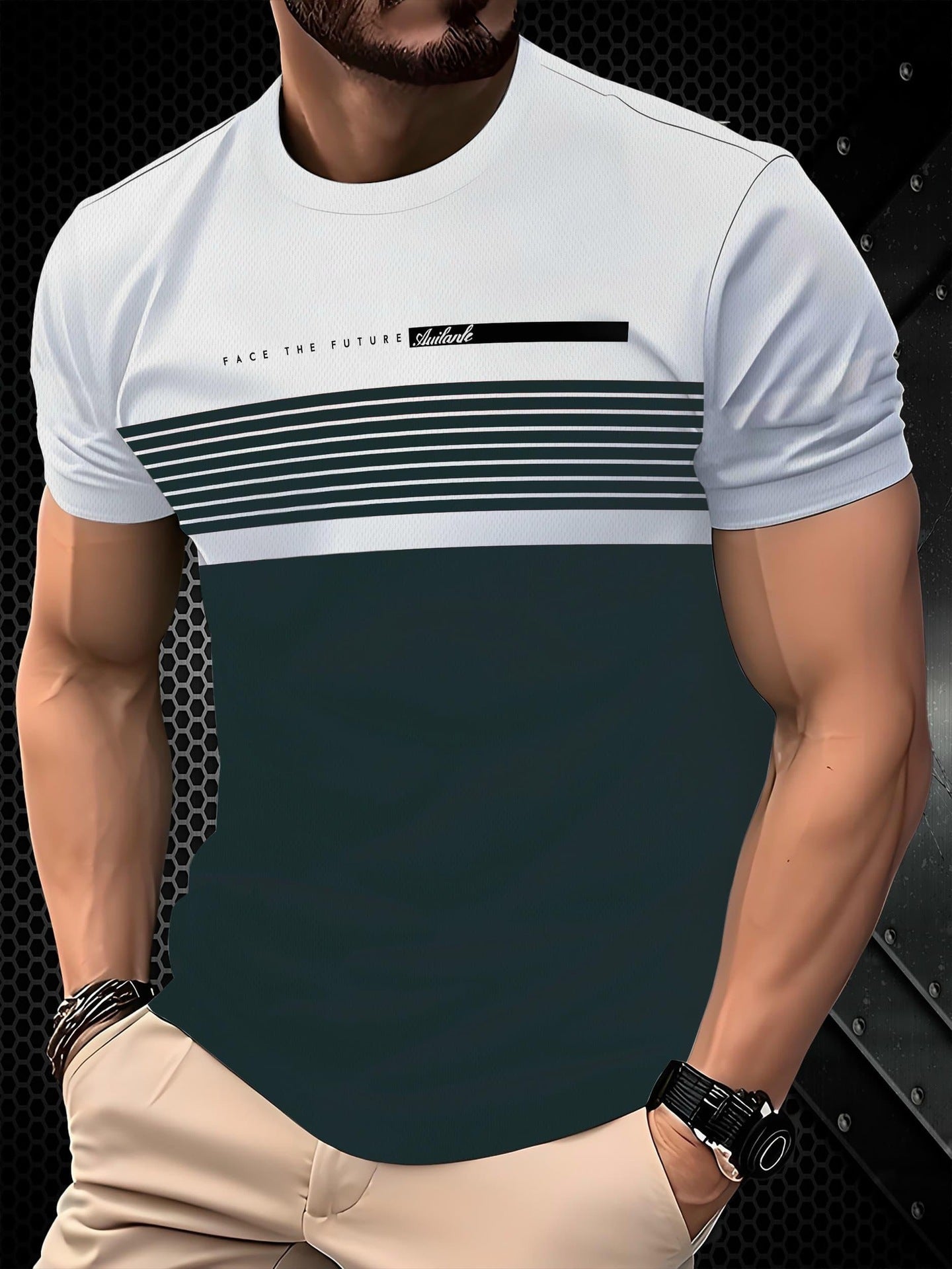 Mens Casual Minimalist 3D Short Sleeve Printed T Shirt Top
