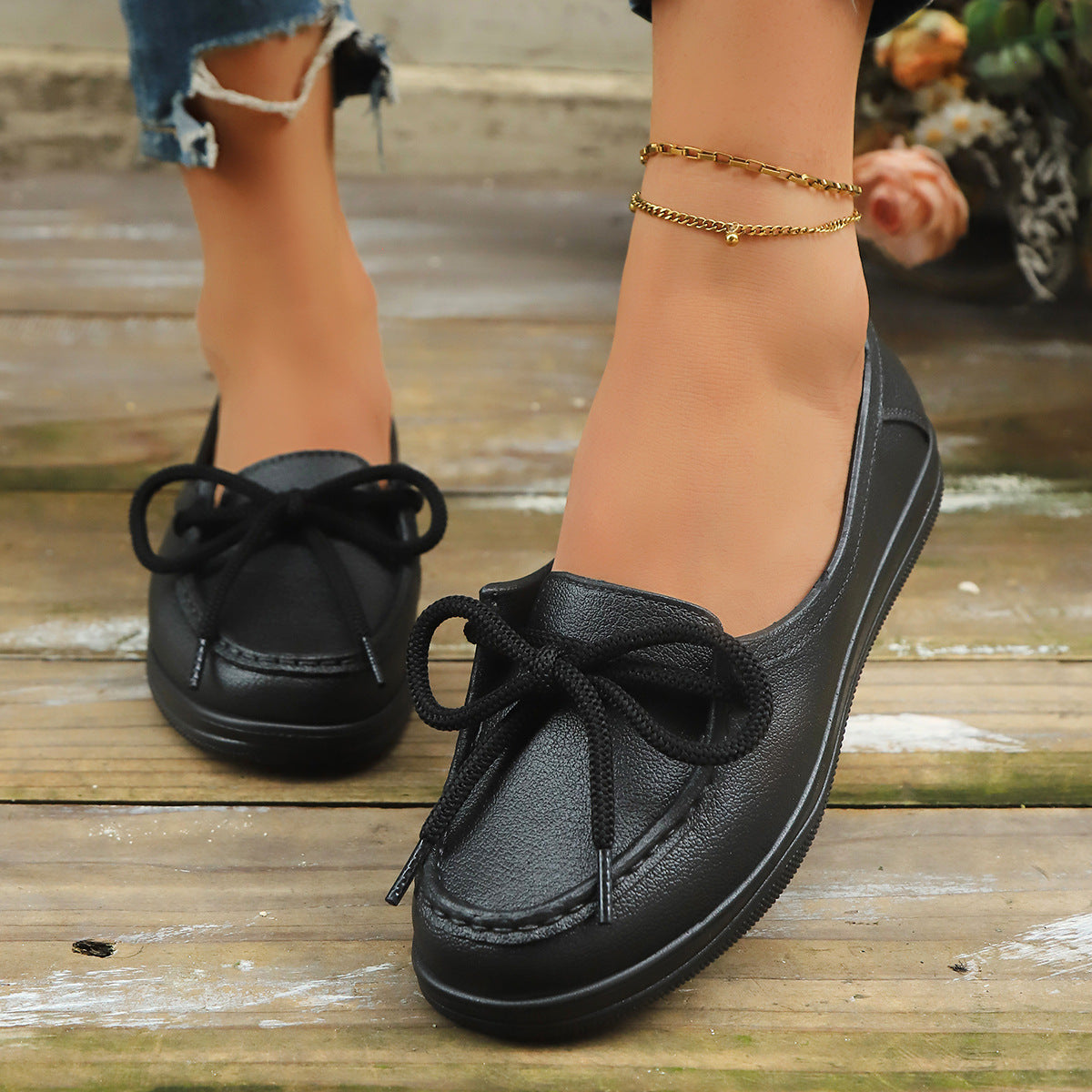 Genuine Leather Soft-Soled Slip-On Loafers Flat Shoes For Middle-Aged And Elderly Women