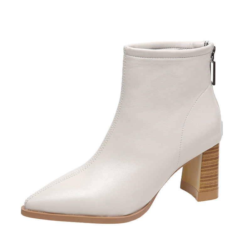 Pointed Toe Women's Chunky Heel Fashion Back Zip Martin Boots