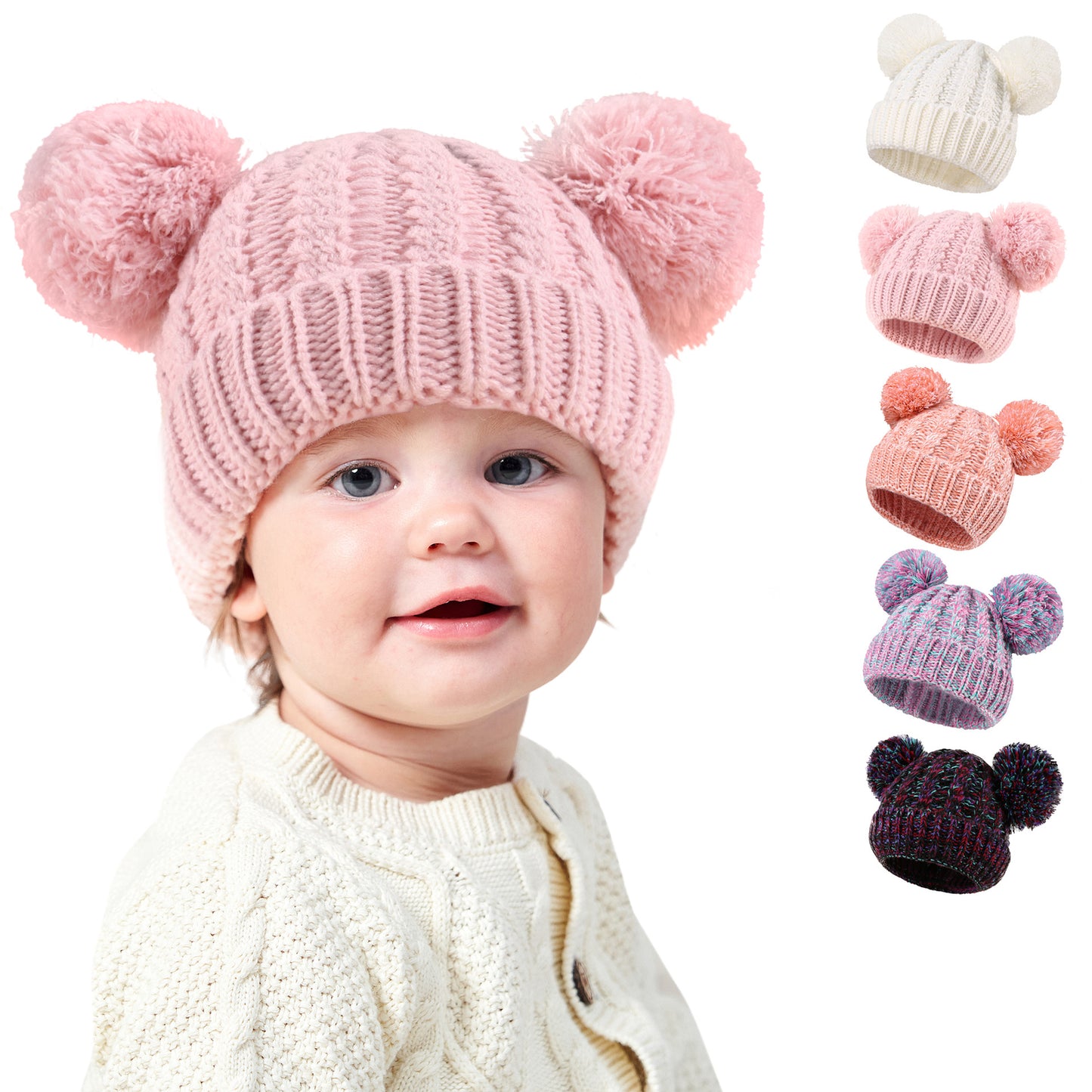 New Double Ball Children's Knitted Pullover Warm Wool Hat