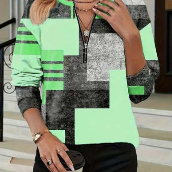 Autumn Winter Assorted Colors Loose Zip Long Sleeve V-neck Sweatshirt