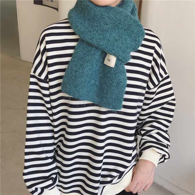 Fashion Solid Color Wool Knitted Small Scarf Women