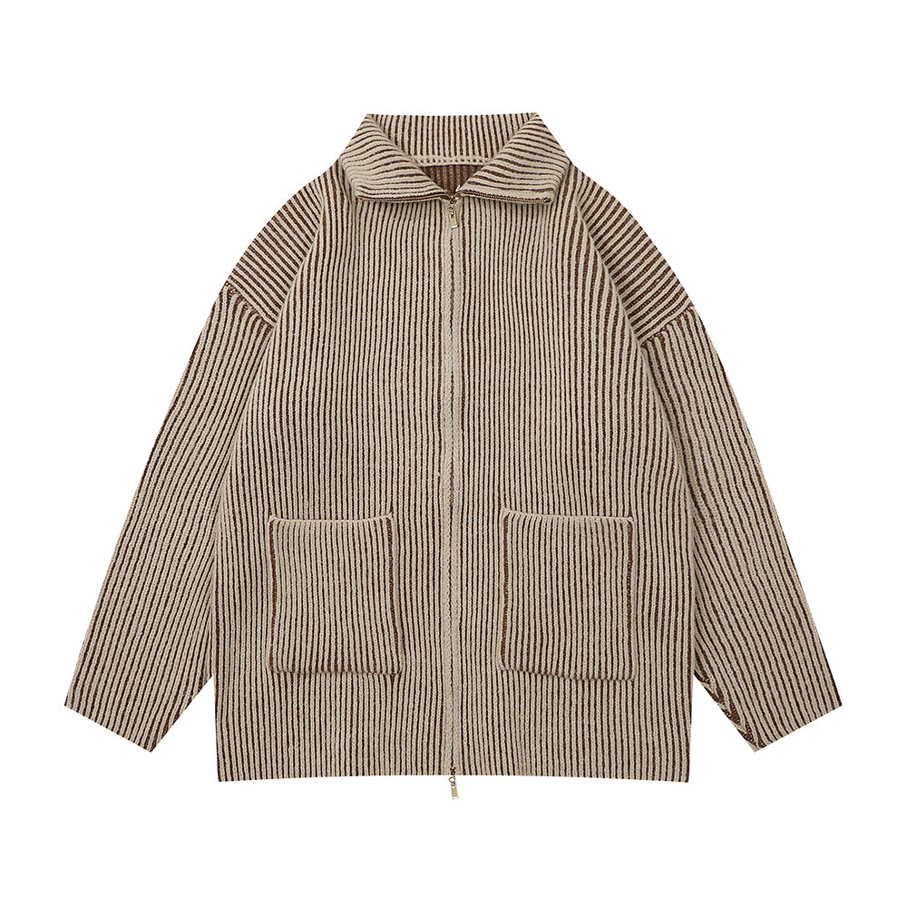 Retro American Street Fashion Casual Stand Collar Two-way Zipper Jacket