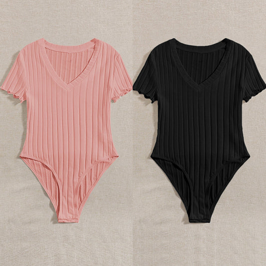 Summer Women's Tight Cotton Rib Round-neck Jumpsuit