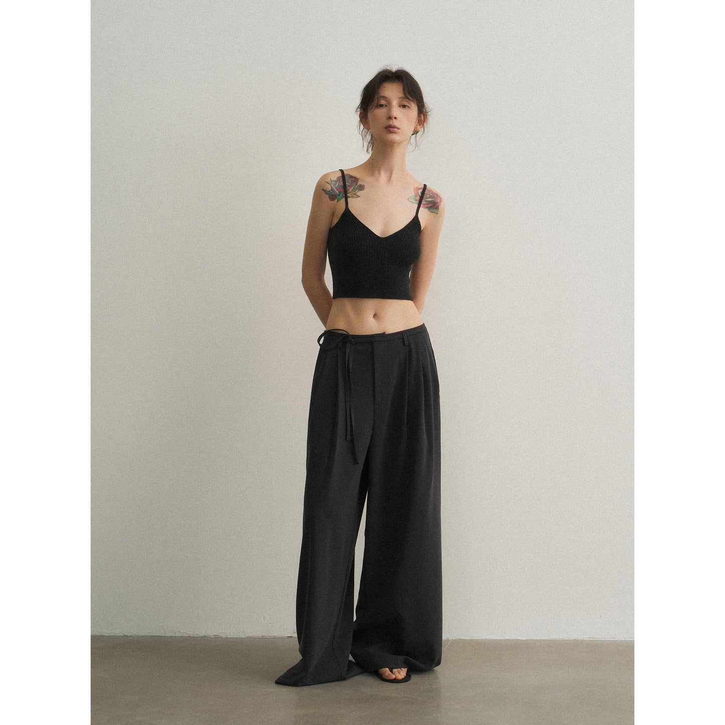 New Commuter Design Anti-wrinkle Waist-free Adjustable Waist Strap Wide-leg Pants