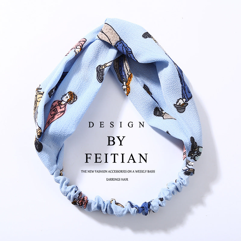 Fabric cross-knotted bow chiffon floral headband
