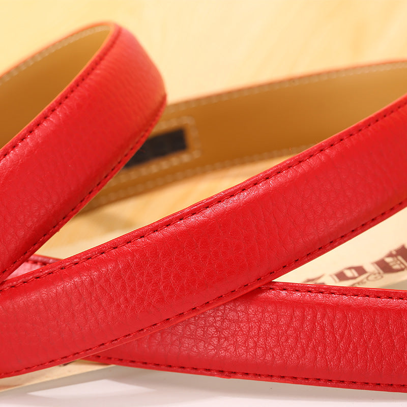 Women's Solid Color Belt Strip Headless Automatic Buckle