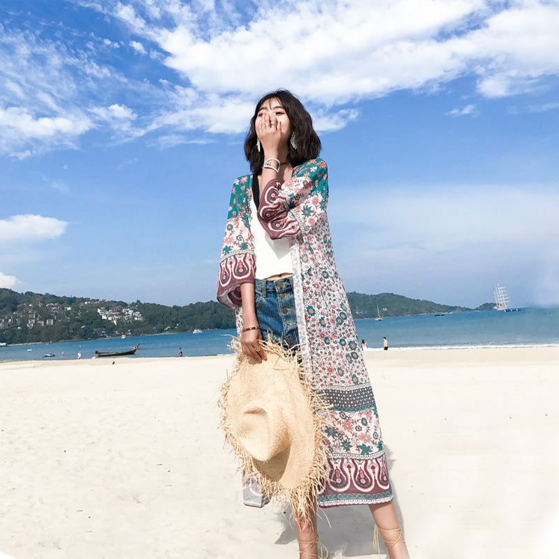 Mid-length loose chiffon cardigan