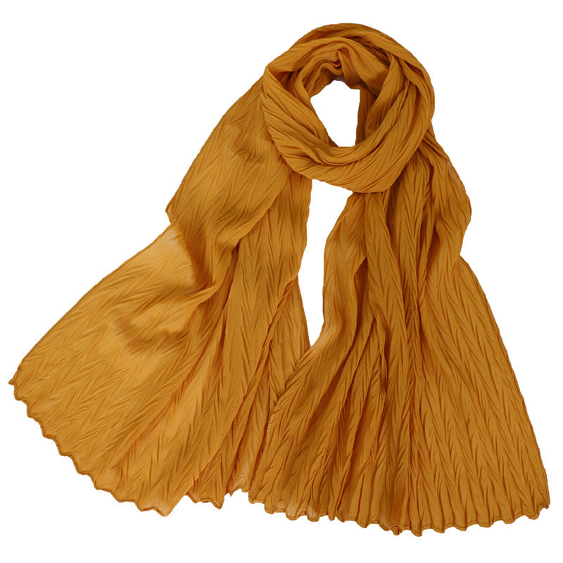 Fashion leaf crumpled solid color female headscarf