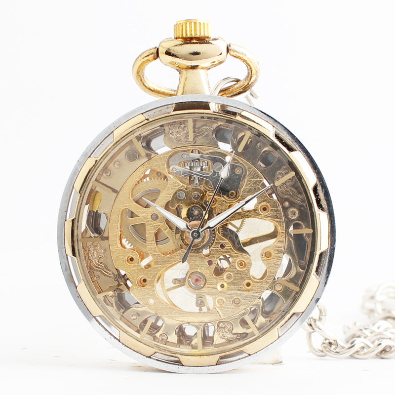 Golden mechanical pocket watch
