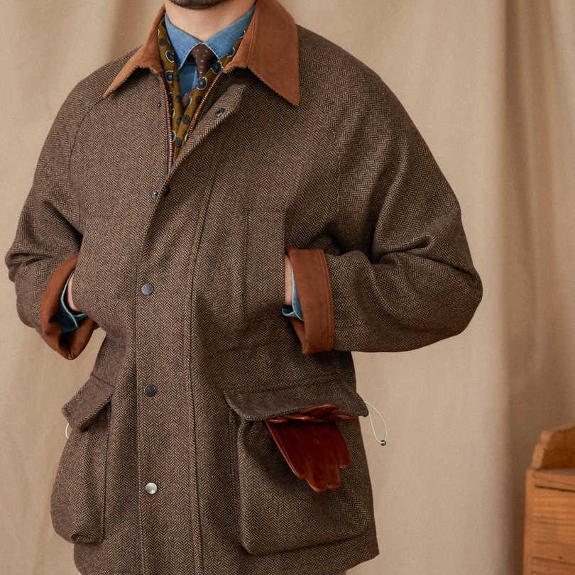 Wool Safari Jacket All-matching Stitching Collar Warm Retro Coat